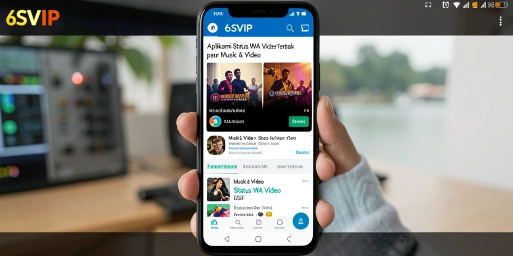 Antarmuka aplikasi 6SVIP dengan pilihan video Status WA yang menarik.
