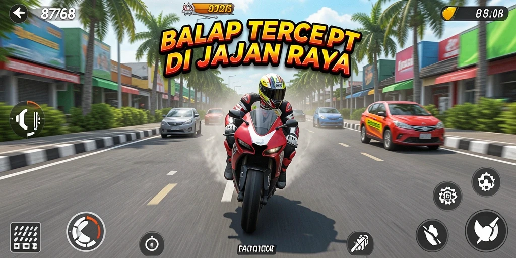Antarmuka menarik dari game Balap Motor yang memukau.