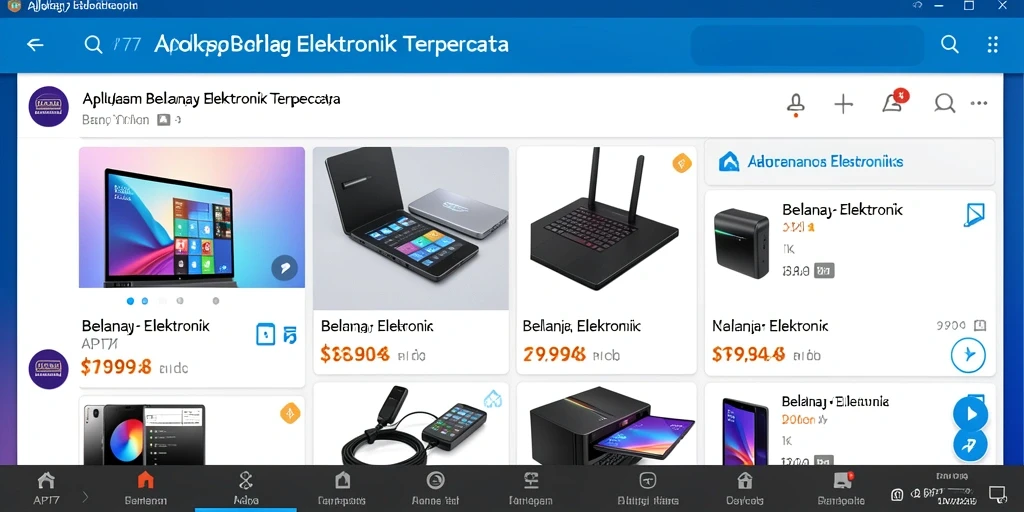 Tampilan antarmuka aplikasi API77 untuk belanja elektronik.