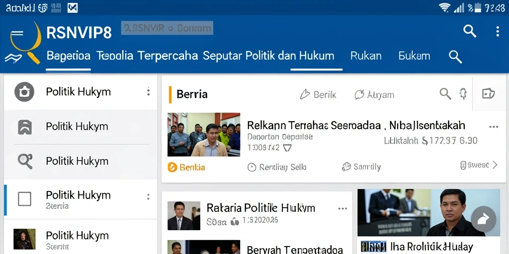 Antarmuka aplikasi RSNVIP8 dengan berita Politik Hukum terkini.